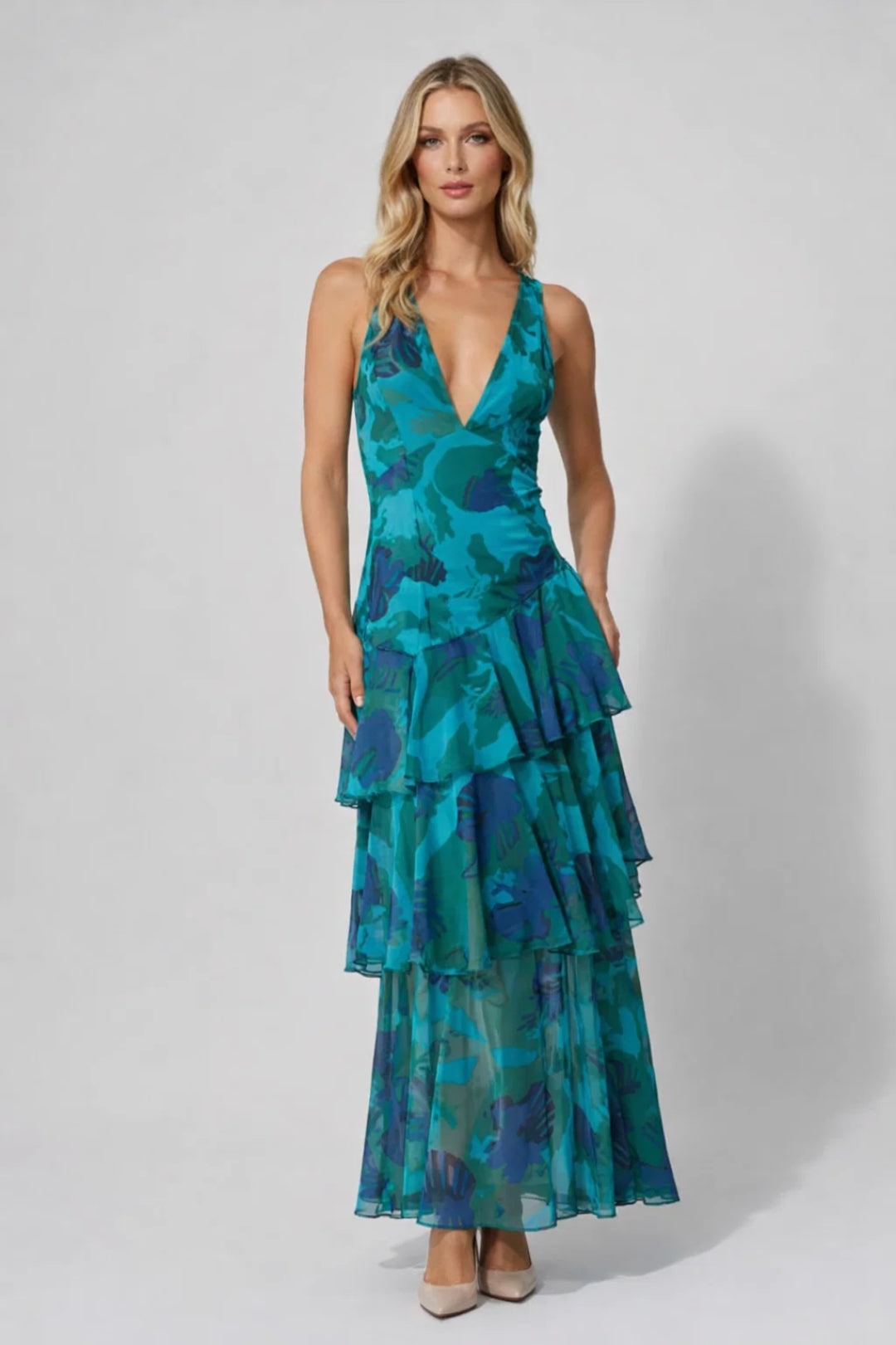 Robe Maxi Femme - Volantée Décolleté V Dos Nu | Florale Chic