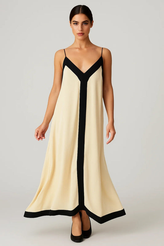 Robe longue bicolore | Robe fluide à fines bretelles | Légère et respirante