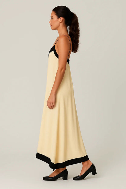 Robe longue bicolore | Robe fluide à fines bretelles | Légère et respirante