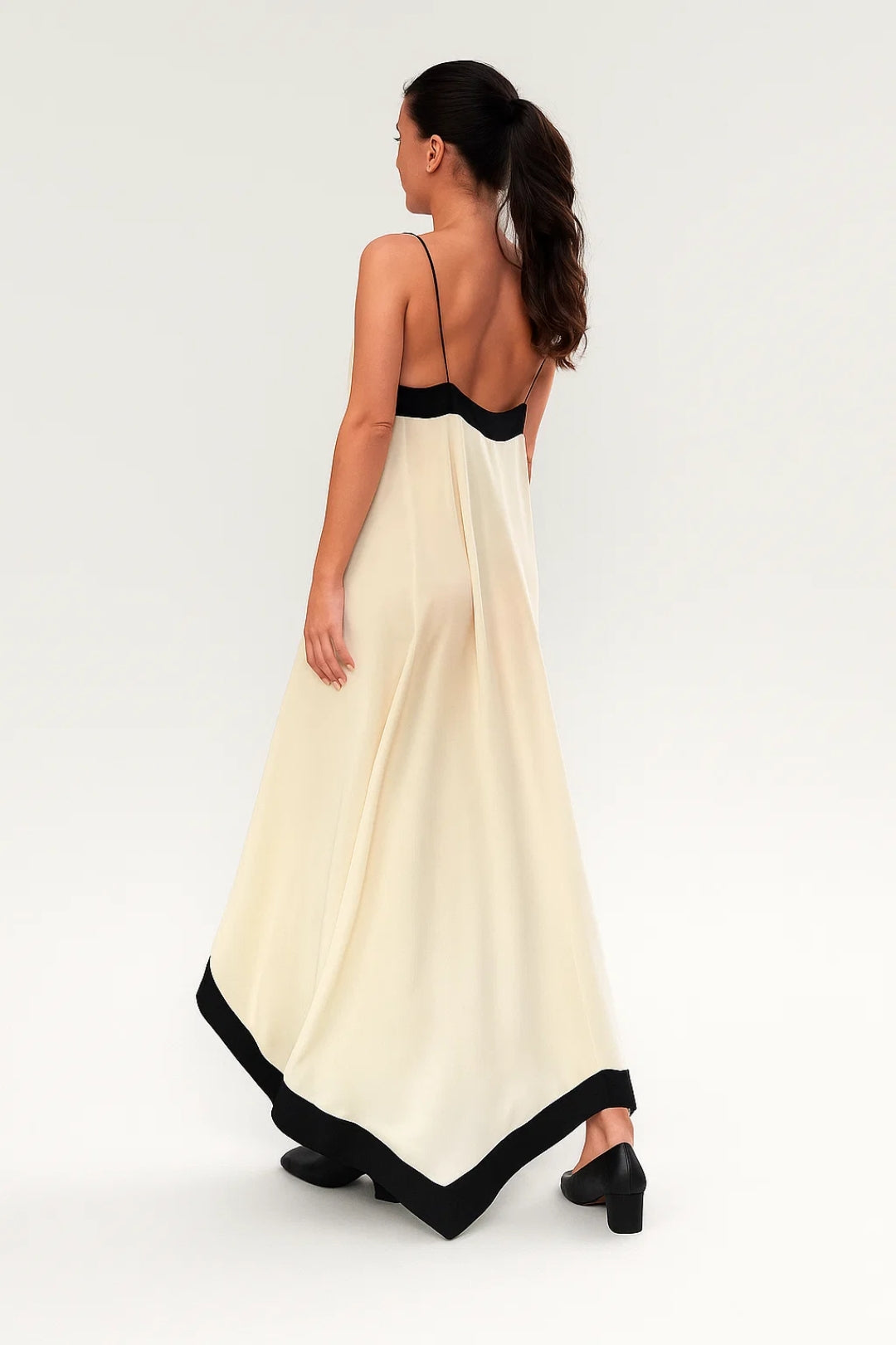 Robe longue bicolore | Robe fluide à fines bretelles | Légère et respirante