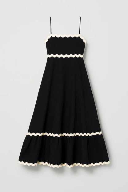 Robe longue à bretelles fines | Robe contrastée à bord ondulé | Légère et respirante