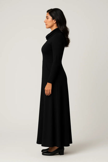 Robe longue à col bénitier | Robe à manches longues avec poches | Légère et respirante