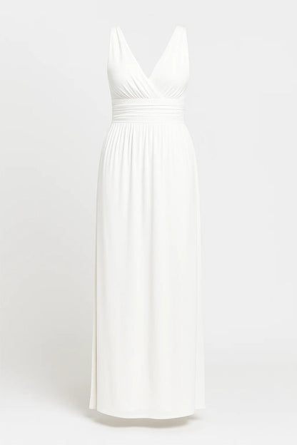 Robe longue élégante femme | Robe sans manches à taille froncée | Fluide et intemporelle