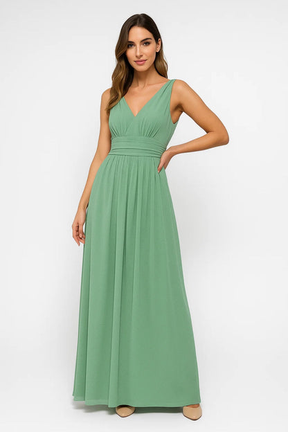 Robe longue élégante femme | Robe sans manches à taille froncée | Fluide et intemporelle