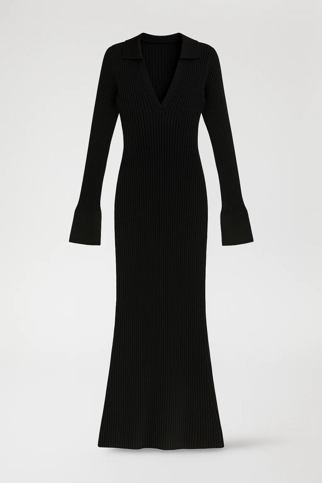 Robe longue moulante en maille | Robe à col polo et manches longues | Légère et respirante