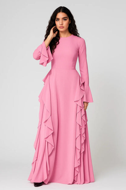 Robe longue à volants | Robe habillée manches longues | Légère et respirante