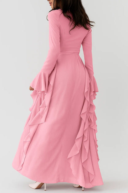 Robe longue à volants | Robe habillée manches longues | Légère et respirante