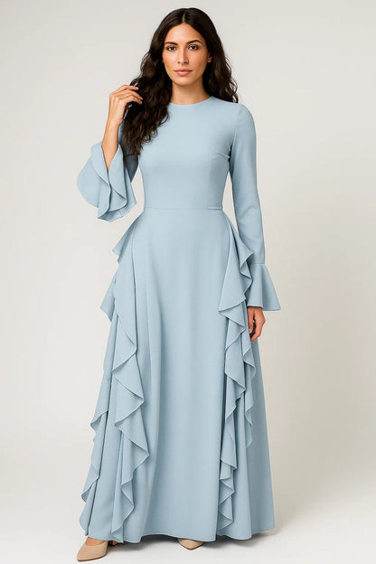 Robe longue à volants | Robe habillée manches longues | Légère et respirante