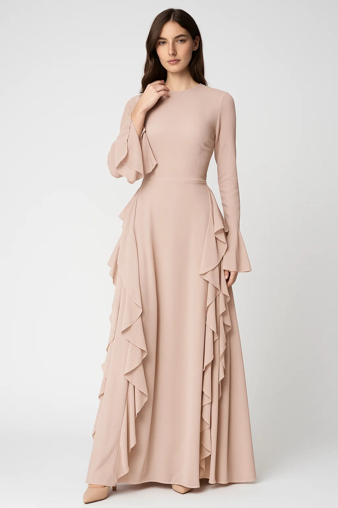 Robe longue à volants | Robe habillée manches longues | Légère et respirante