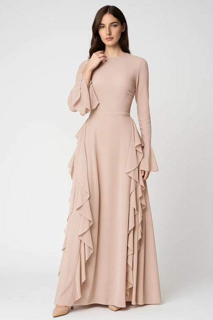 Robe longue à volants | Robe habillée manches longues | Légère et respirante