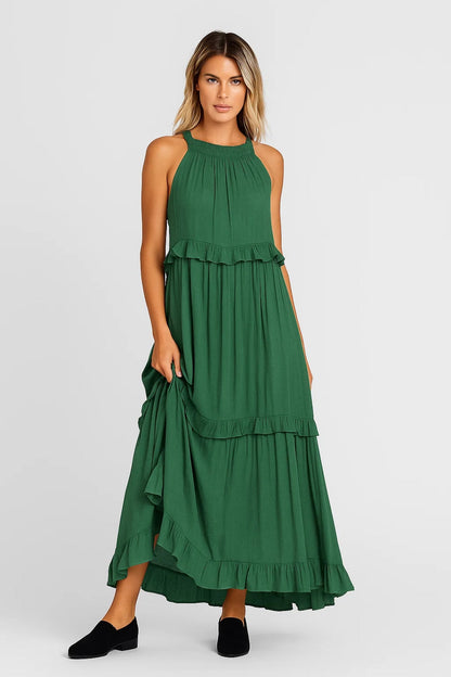 Robe maxi à volants | Robe d’été fluide sans manches | Légère et respirante