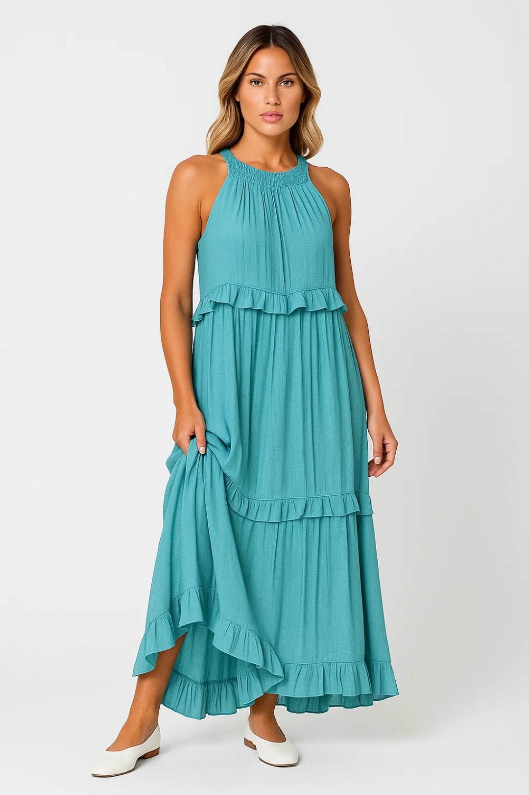 Robe maxi à volants | Robe d’été fluide sans manches | Légère et respirante