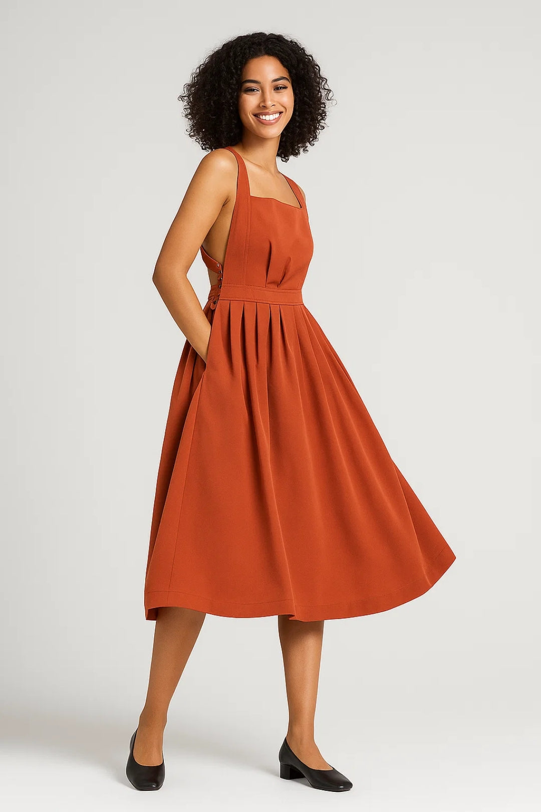 Robe mi-longue plissée | Robe d’été à bretelles larges | Légère et respirante