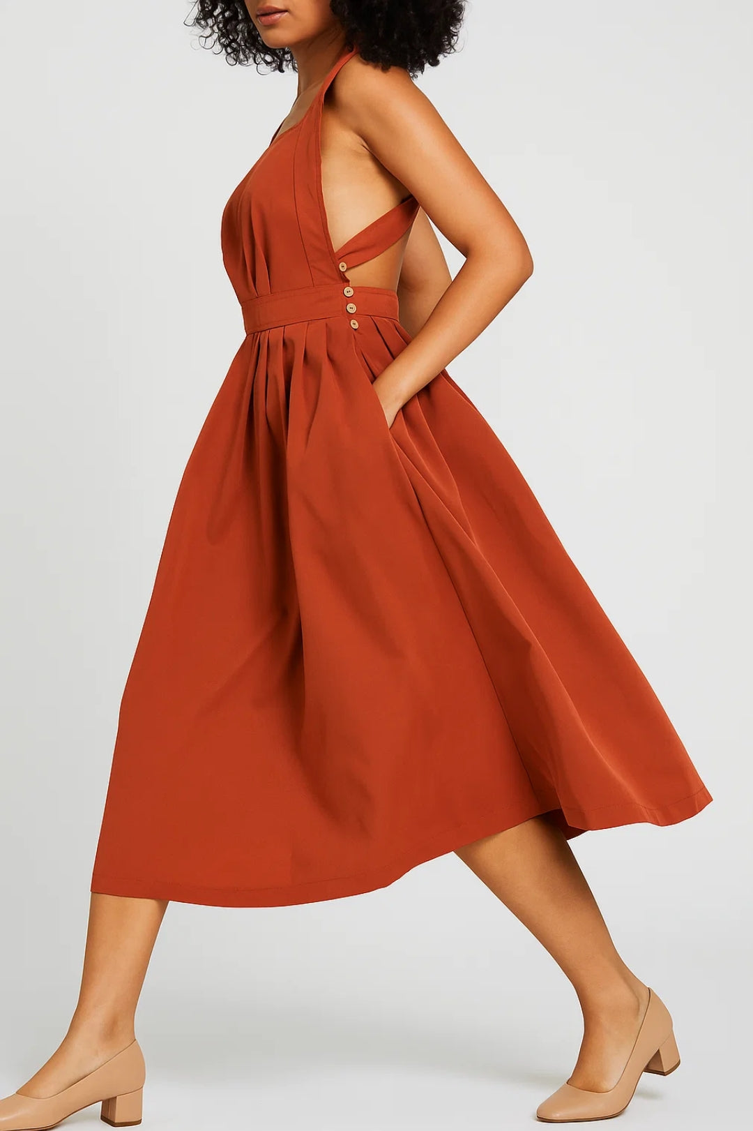 Robe mi-longue plissée | Robe d’été à bretelles larges | Légère et respirante