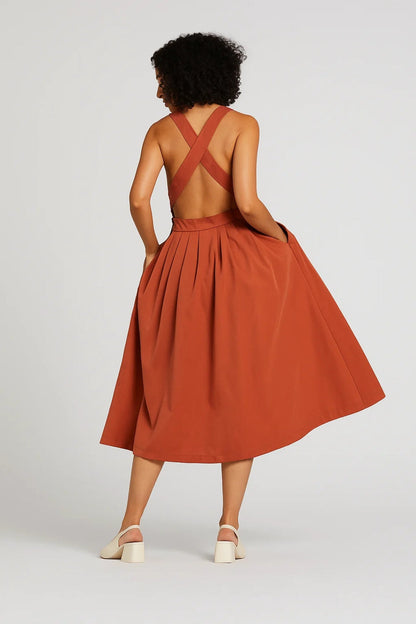 Robe mi-longue plissée | Robe d’été à bretelles larges | Légère et respirante