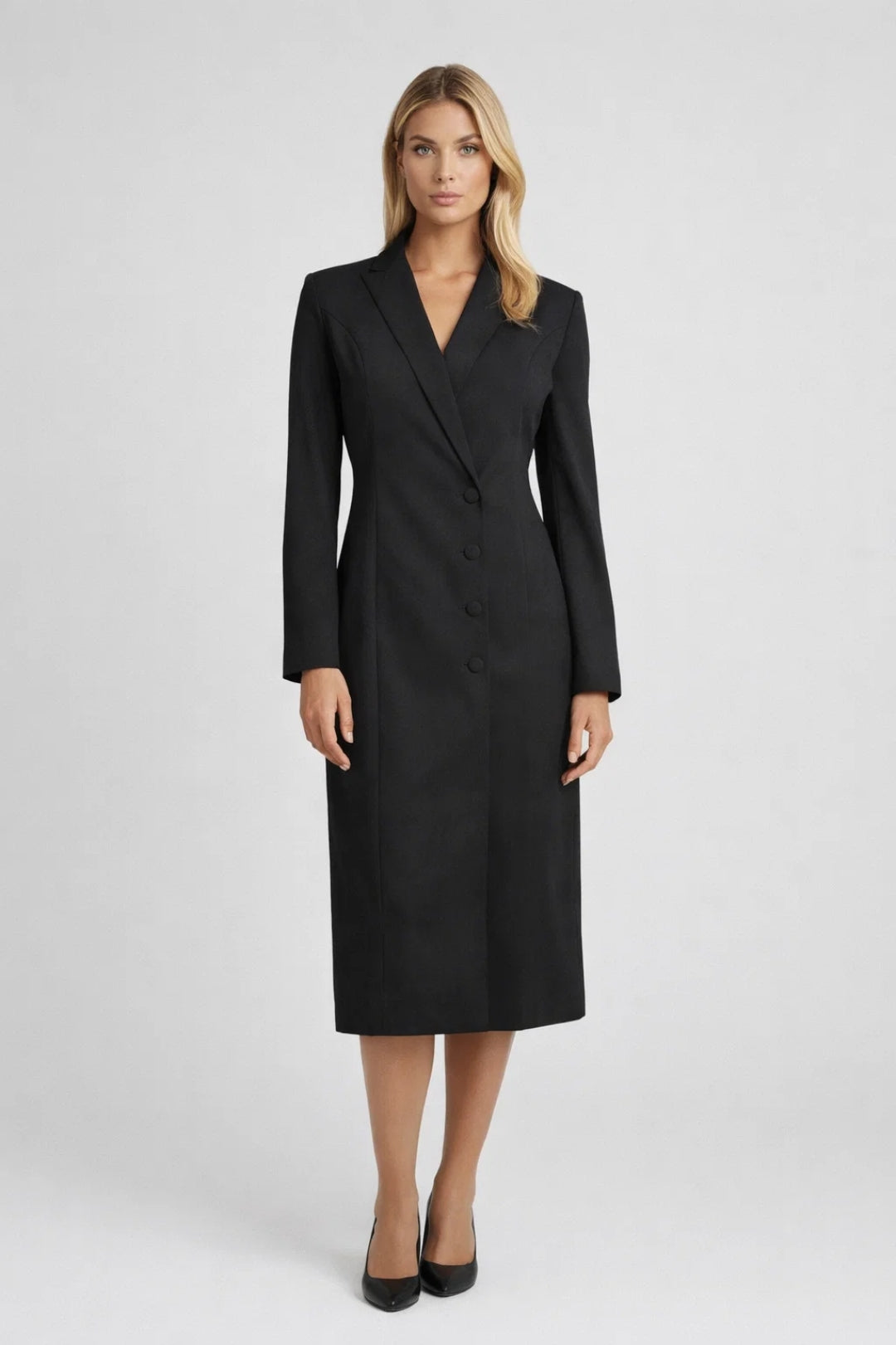Robe Midi Femme - Manches Longues Col Tailleur Boutonnée | Chic