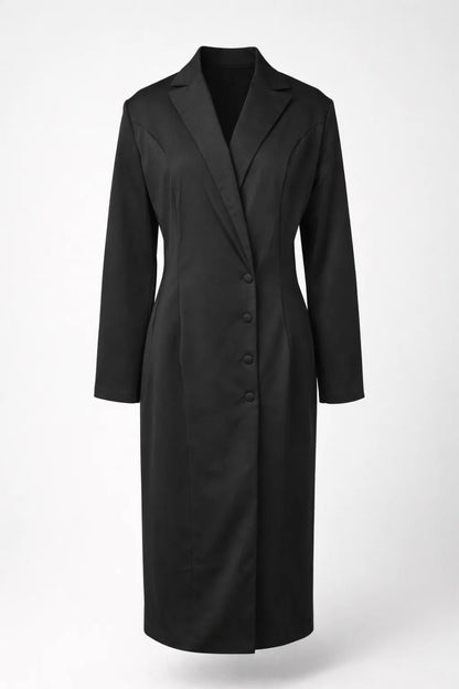 Robe Midi Femme - Manches Longues Col Tailleur Boutonnée | Chic