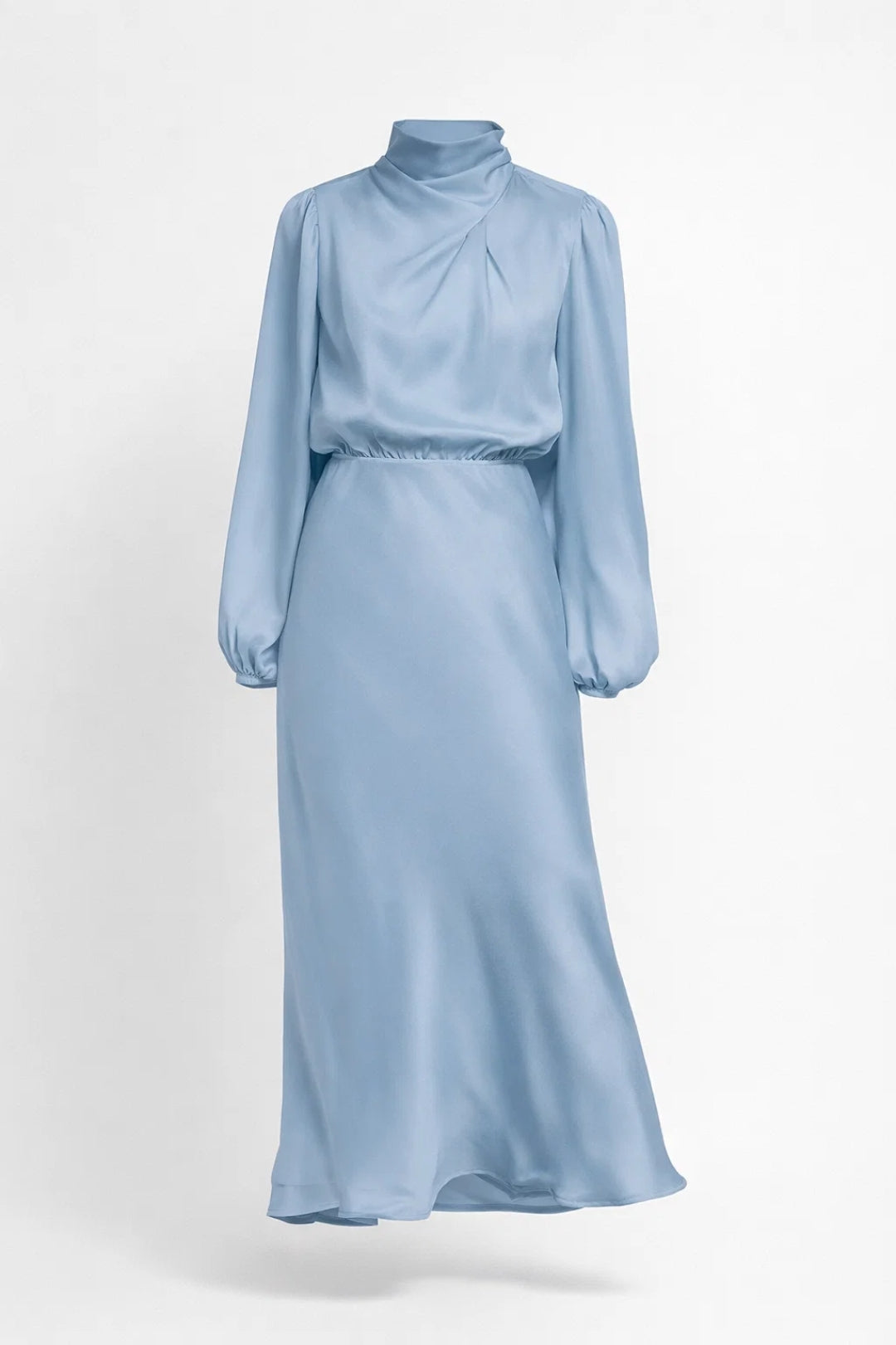Robe Midi Femme - Col Montant Manches Bouffantes | Élégante