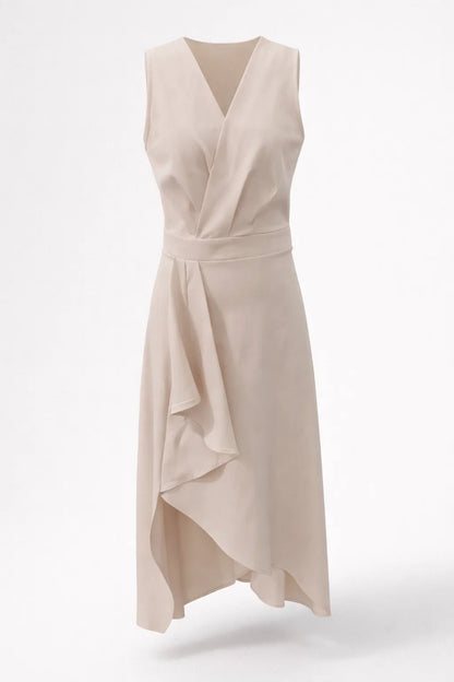 Robe Midi Femme - Sans Manches Col V Volant Asymétrique | Élégante