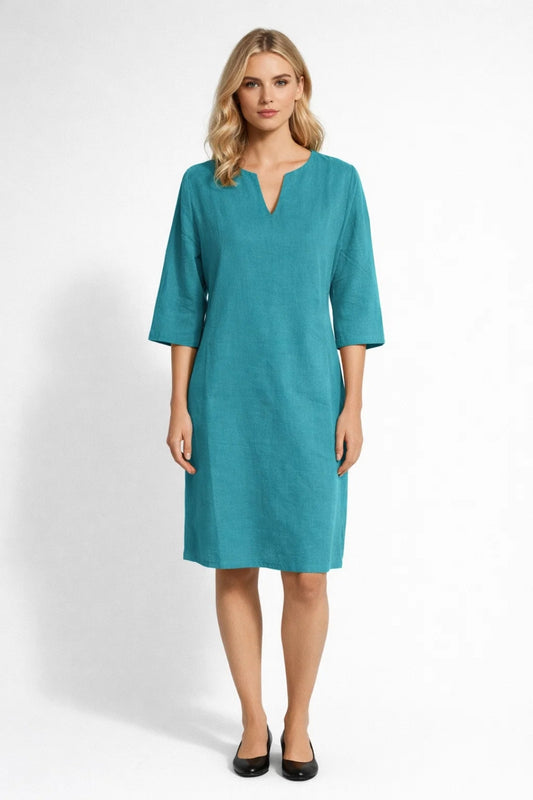 Robe Midi Femme - Col Fendu Manches Trois Quarts | Casual