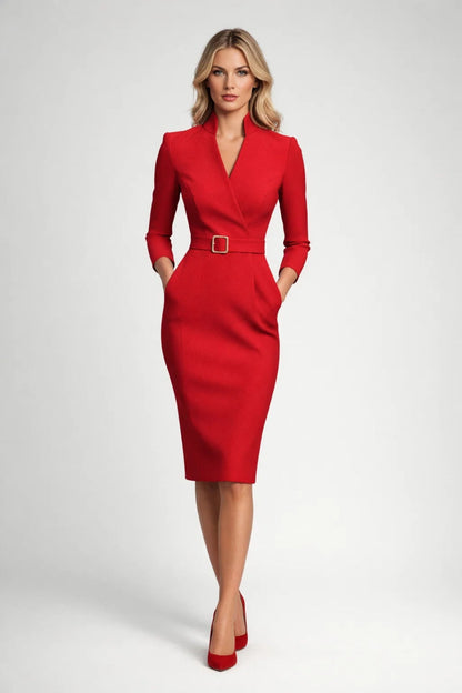 Robe midi Femme | vêtement femme & tenue femme | col croisé ceinturé pour Printemps