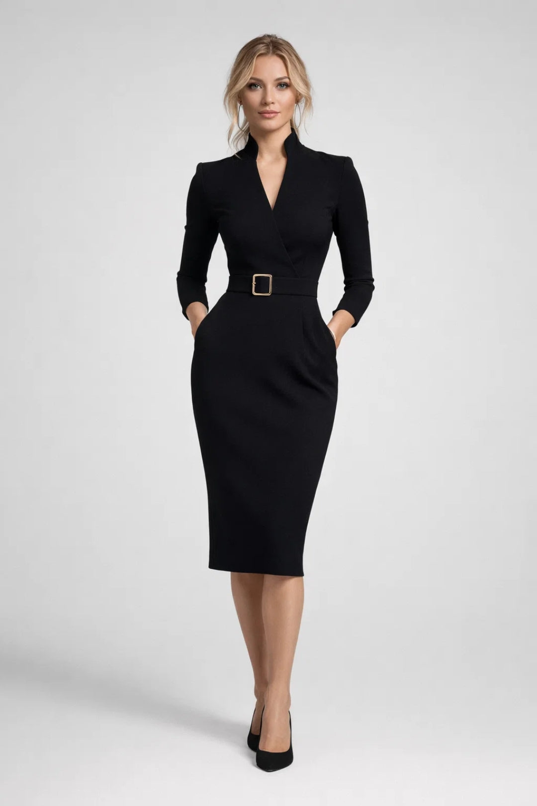 Robe midi Femme | vêtement femme & tenue femme | col croisé ceinturé pour Printemps