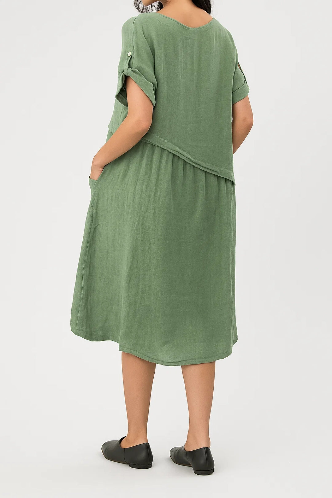 Robe midi ample à poches | Robe décontractée à manches retroussées | Légère et respirante