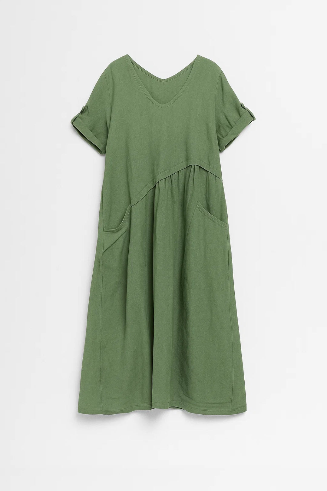 Robe midi ample à poches | Robe décontractée à manches retroussées | Légère et respirante