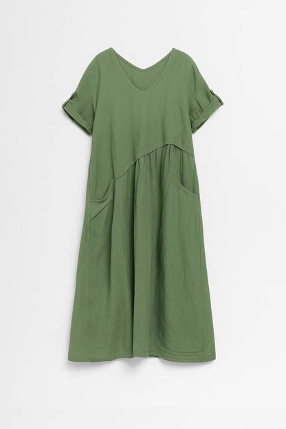 Robe midi ample à poches | Robe décontractée à manches retroussées | Légère et respirante