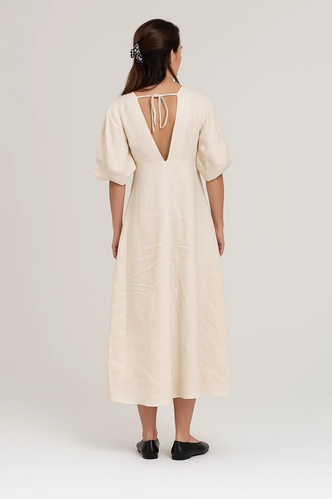 Robe midi boutonnée | Robe à manches bouffantes 3/4 | Légère et respirante