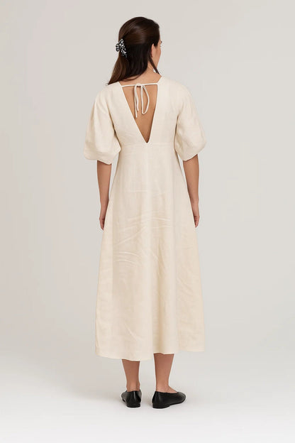 Robe midi boutonnée | Robe à manches bouffantes 3/4 | Légère et respirante