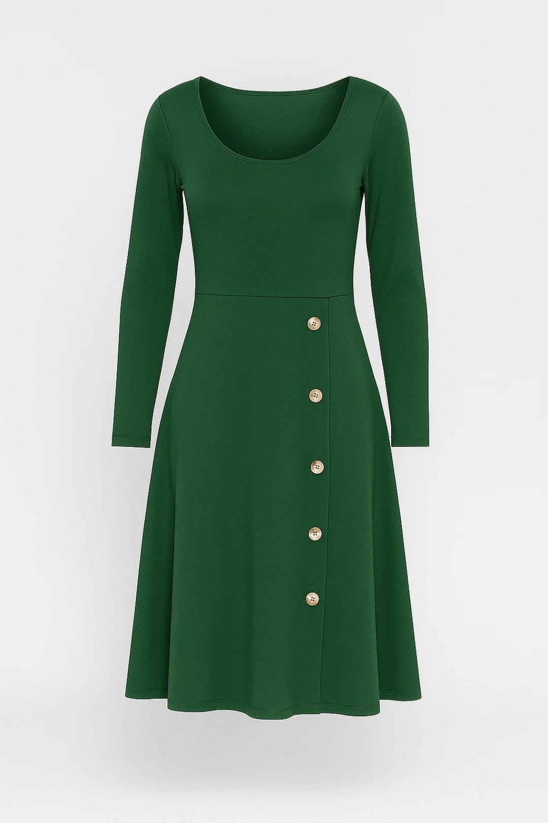 Robe midi à boutons décoratifs | Robe à manches longues évasée | Légère et respirante