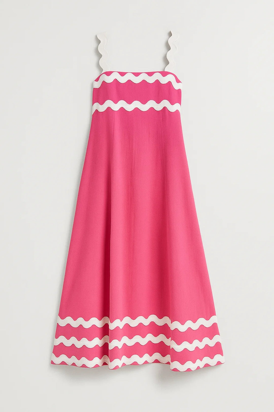 Robe midi à bretelles larges ondulées | Robe contrastée évasée | Légère et respirante