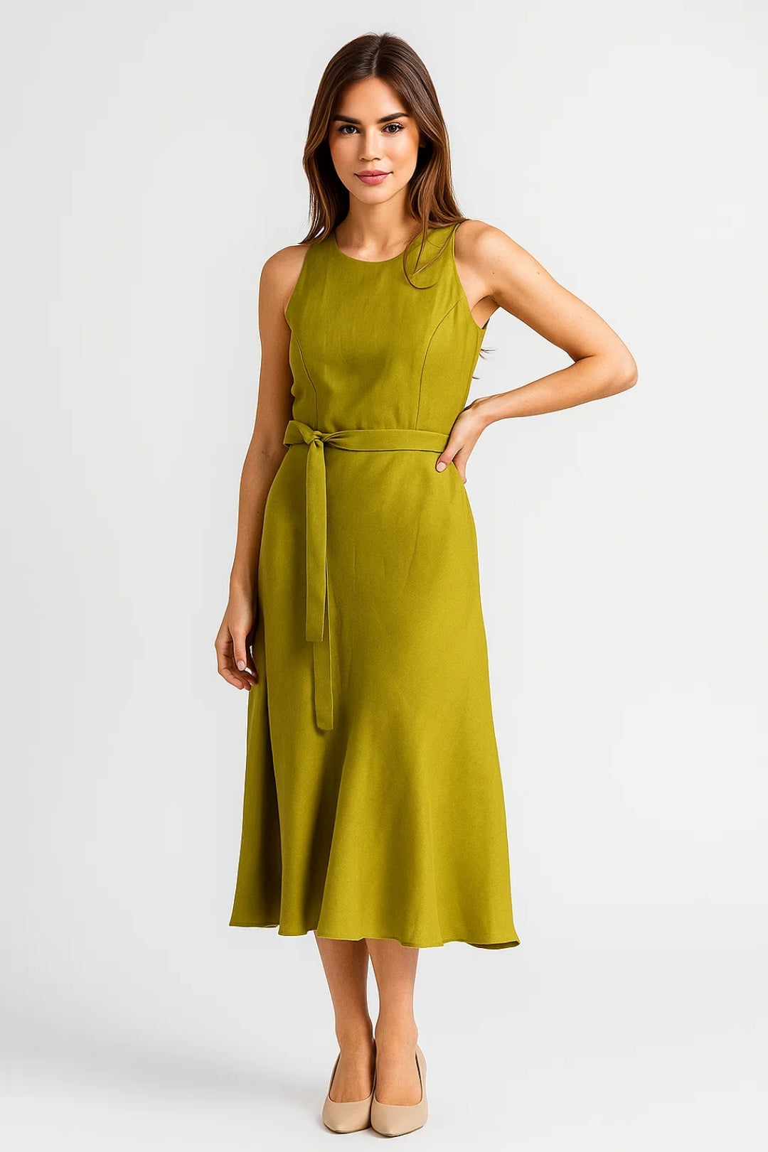 Robe midi ceinturée | Robe sans manches fluide | Légère et respirante
