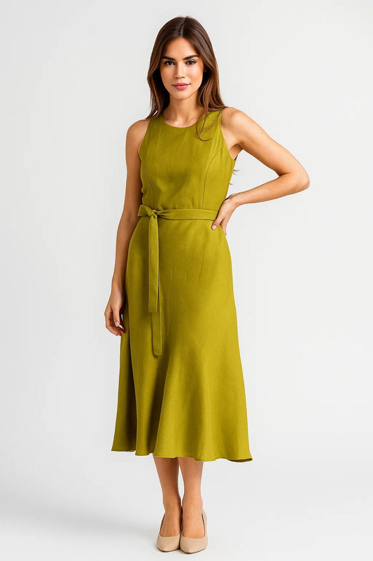 Robe midi ceinturée | Robe sans manches fluide | Légère et respirante