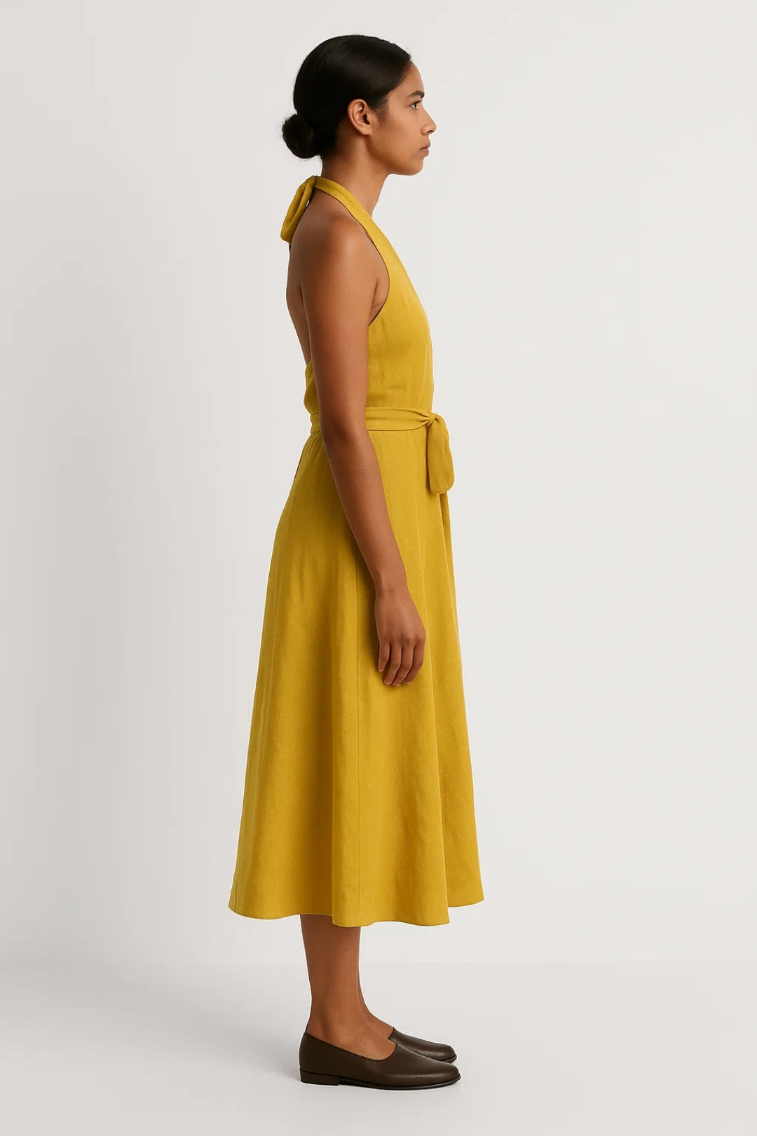 Robe midi dos nu | Robe portefeuille nouée à la taille | Légère et respirante