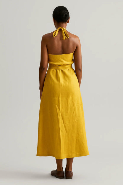 Robe midi dos nu | Robe portefeuille nouée à la taille | Légère et respirante