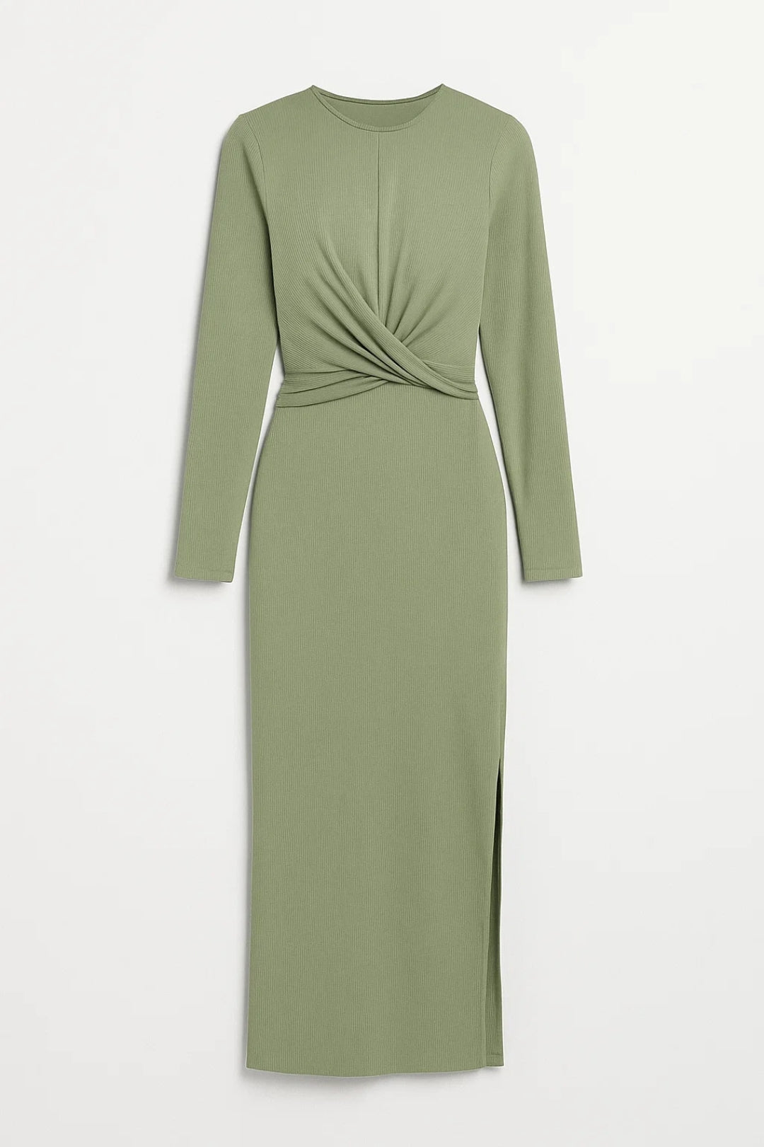 Robe midi élégante à manches longues | Robe ajustée avec drapé croisé | Légère et respirante