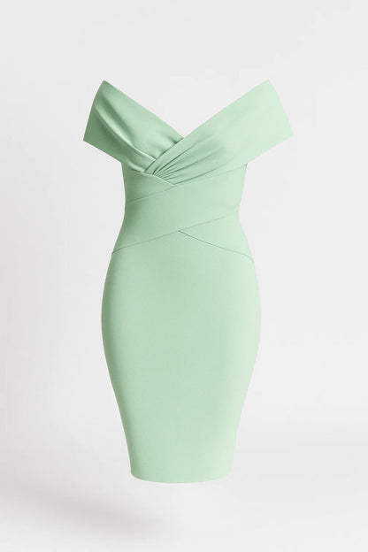 Robe moulante épaules dénudées femme | Robe mi-longue croisée | Élégante et flatteuse