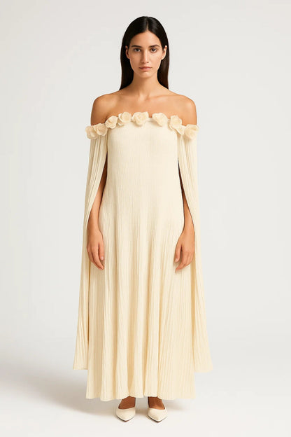 Robe Épaules Dénudées Fleurie | Robe Longue Plissée | Élégante et Aérienne