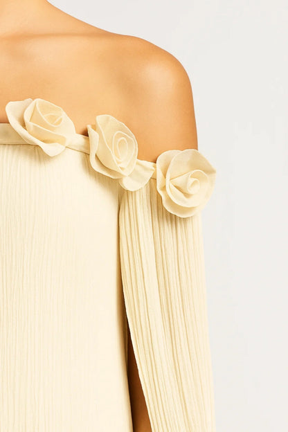 Robe Épaules Dénudées Fleurie | Robe Longue Plissée | Élégante et Aérienne