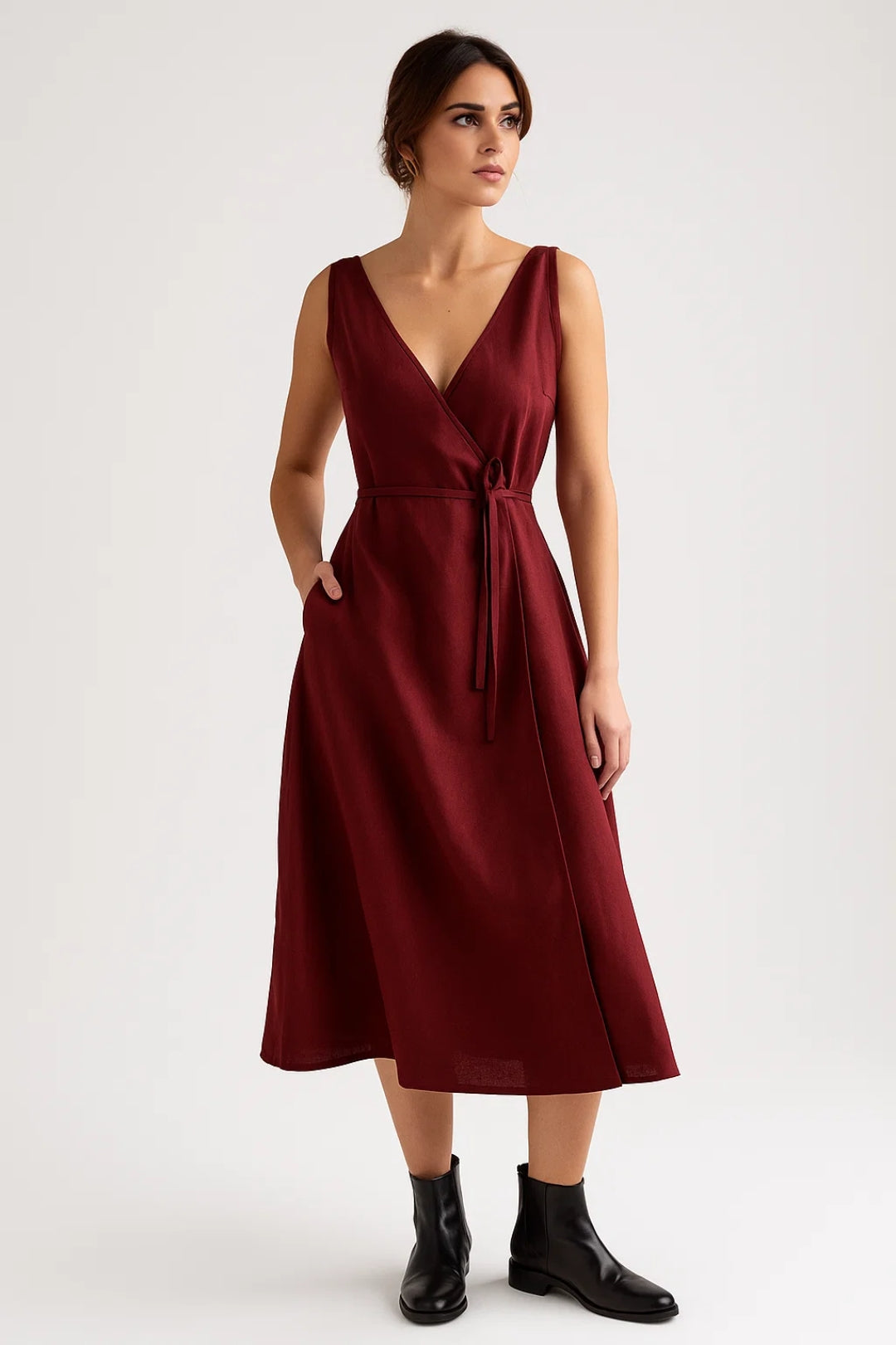 Robe portefeuille mi-longue | Robe élégante sans manches | Légère et respirante