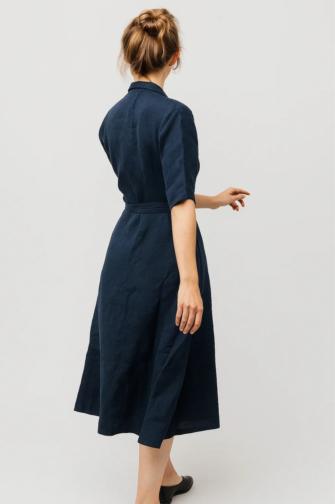 Robe portefeuille midi à manches 3/4 | Robe croisée ceinturée | Légère et respirante