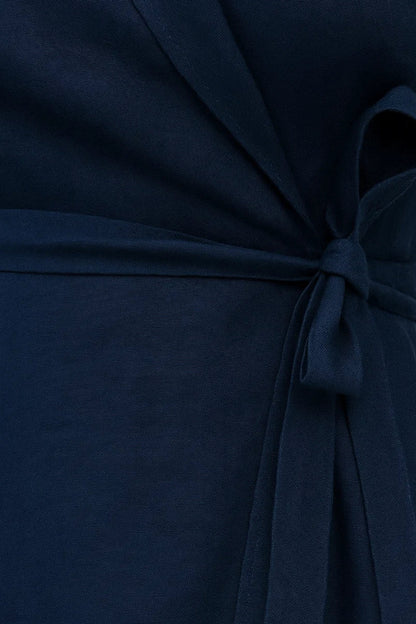 Robe portefeuille midi à manches 3/4 | Robe croisée ceinturée | Légère et respirante