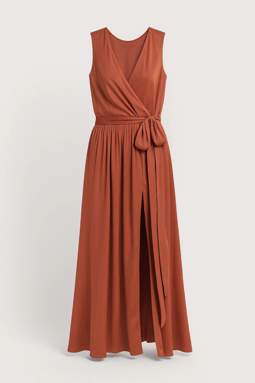 Robe portefeuille nouée | Robe longue sans manches | Légère et respirante
