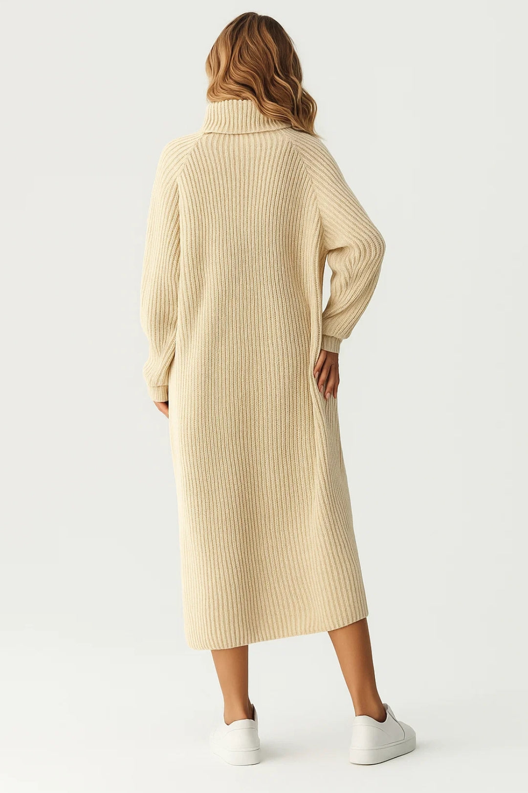 Robe pull col roulé femme | Robe longue côtelée | Chaude et confortable