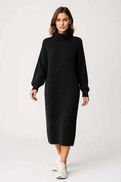 Robe pull col roulé femme | Robe longue côtelée | Chaude et confortable