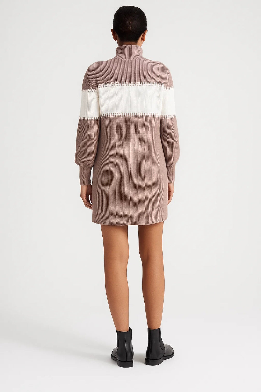 Robe pull courte ceinturée | Robe en maille à col montant | Légère et respirante