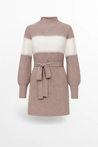 Robe pull courte ceinturée | Robe en maille à col montant | Légère et respirante