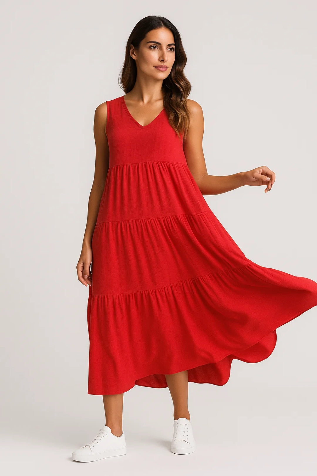 Robe évasée sans manches | Robe midi à étages | Légère et respirante